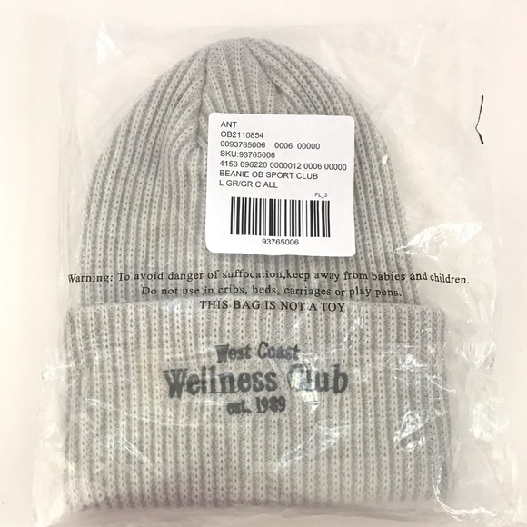ANTHROPOLOGIE Beanie Hat Wellness Club Daily Practice Gray Embroidered Ribbed - Picture 12 of 13